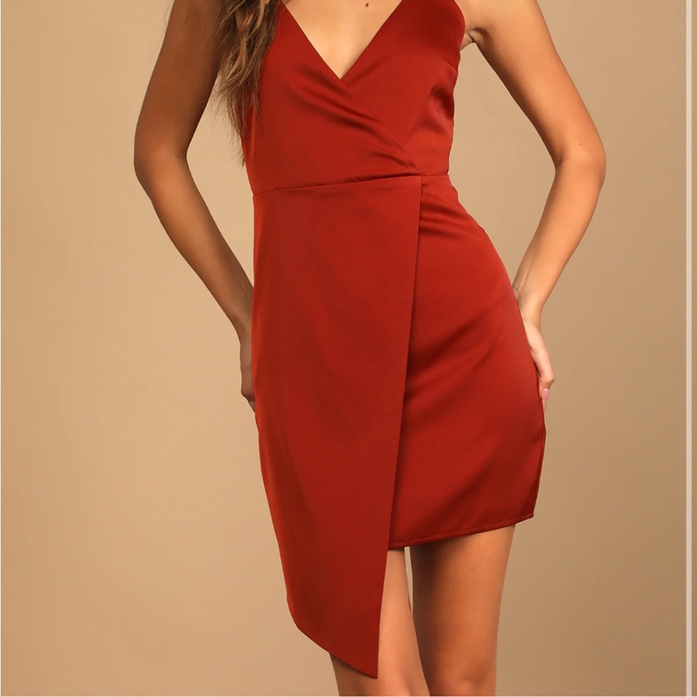 Lulus Satin Rust Orange Dress